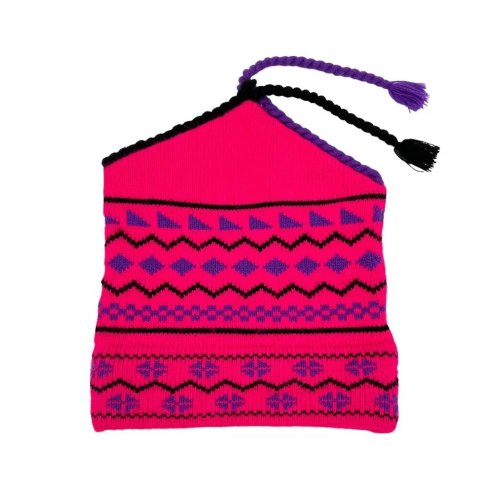 Vintage Pointy Knit Ski Hat Neon Pink Tassels Made in USA Maureen of the Mews